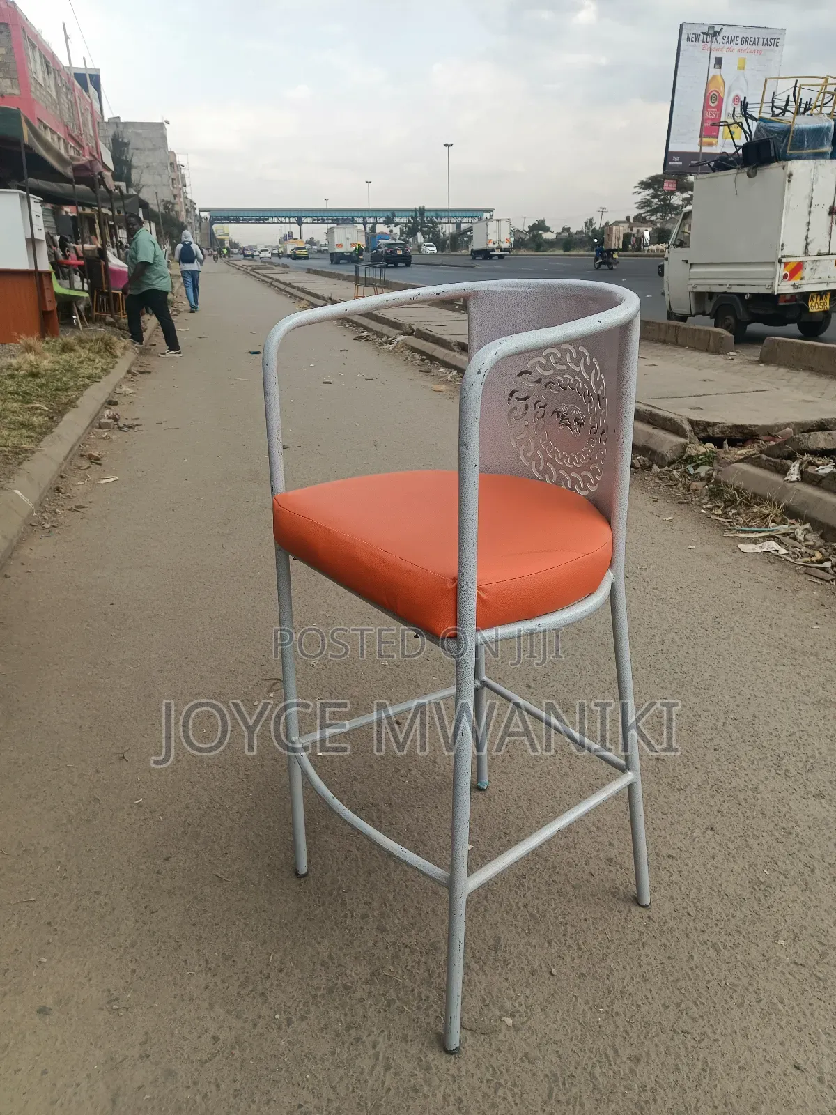 High Bar Chair, White and Orange 