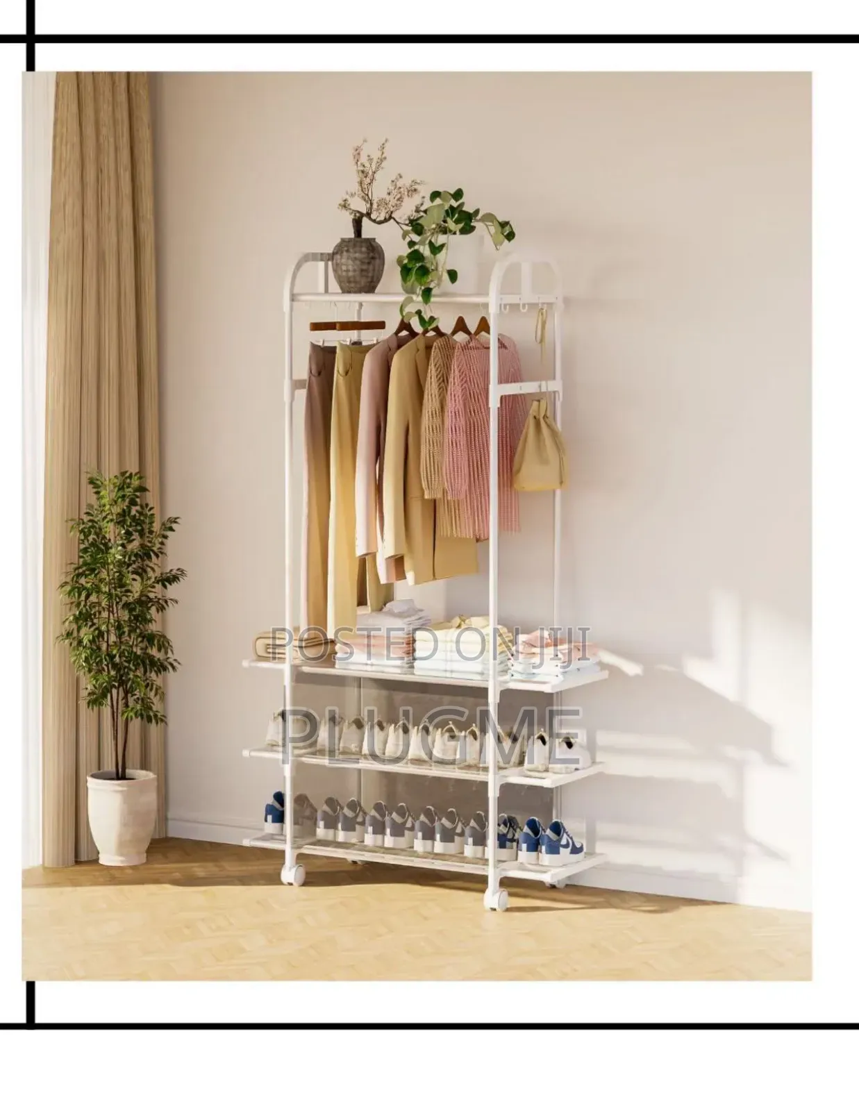 Modern Clothes Rack With 3 Metal Shelves