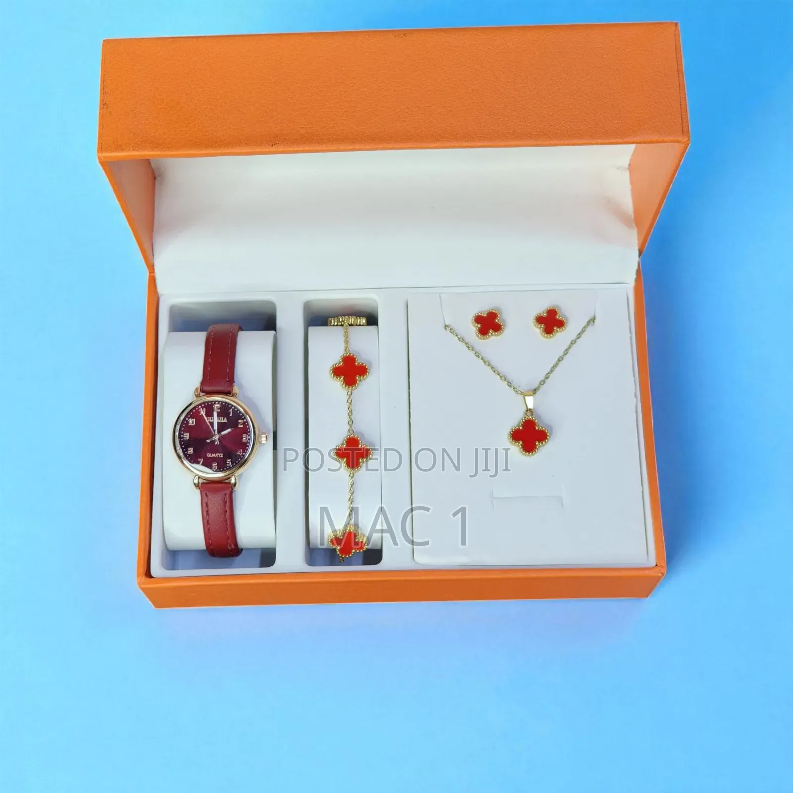 Red 5 PCS Ladies Gift Set Female Watch Bracelet Necklace Earing Gift