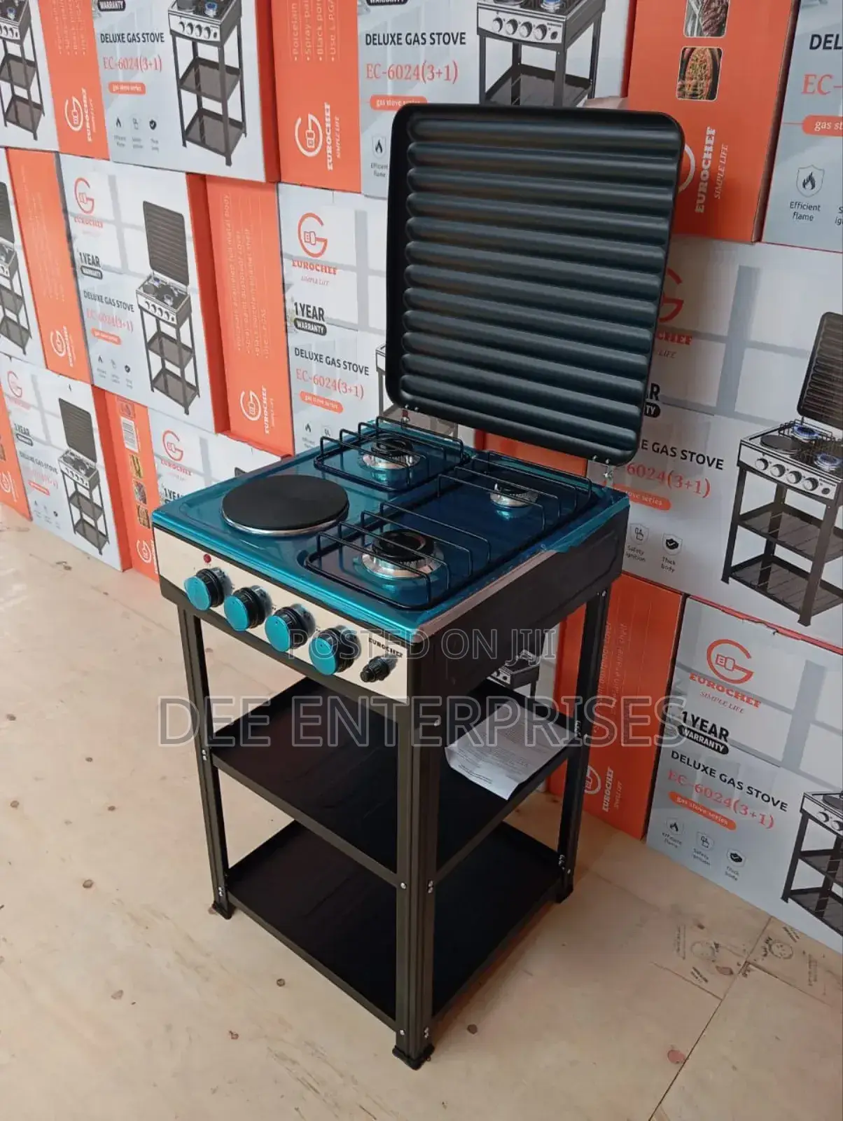 Eurochef 3 Gas +1 Electric Standing Cooker With Shelves