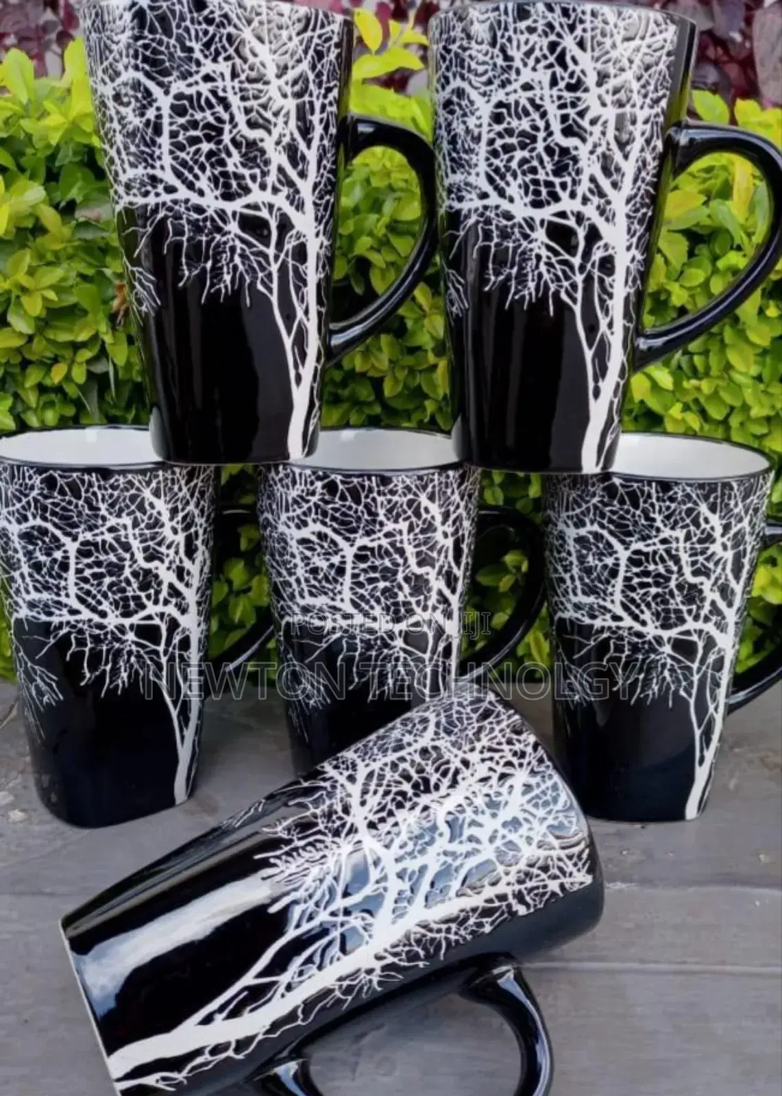 *Set of 6 Black Tree Mugs