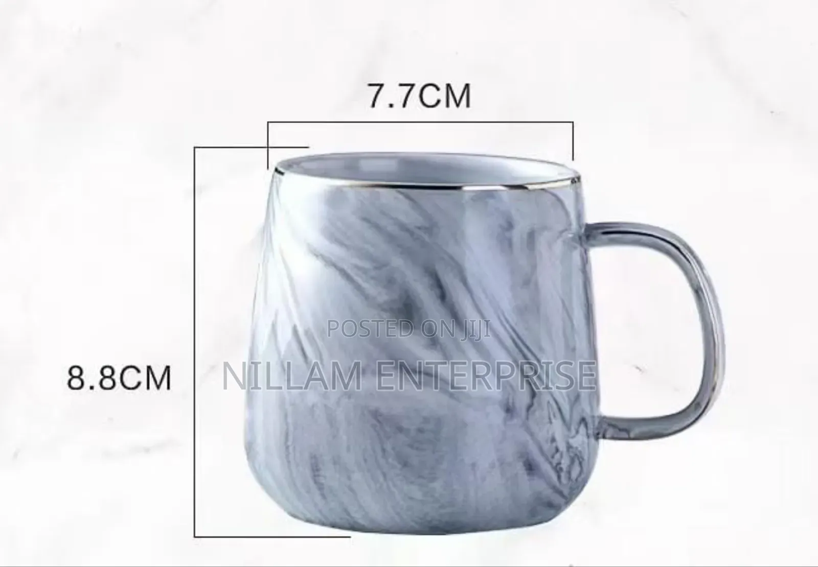 Marble Effect Ceramic Pearl Cups With Golden Rim 6pc 400ml