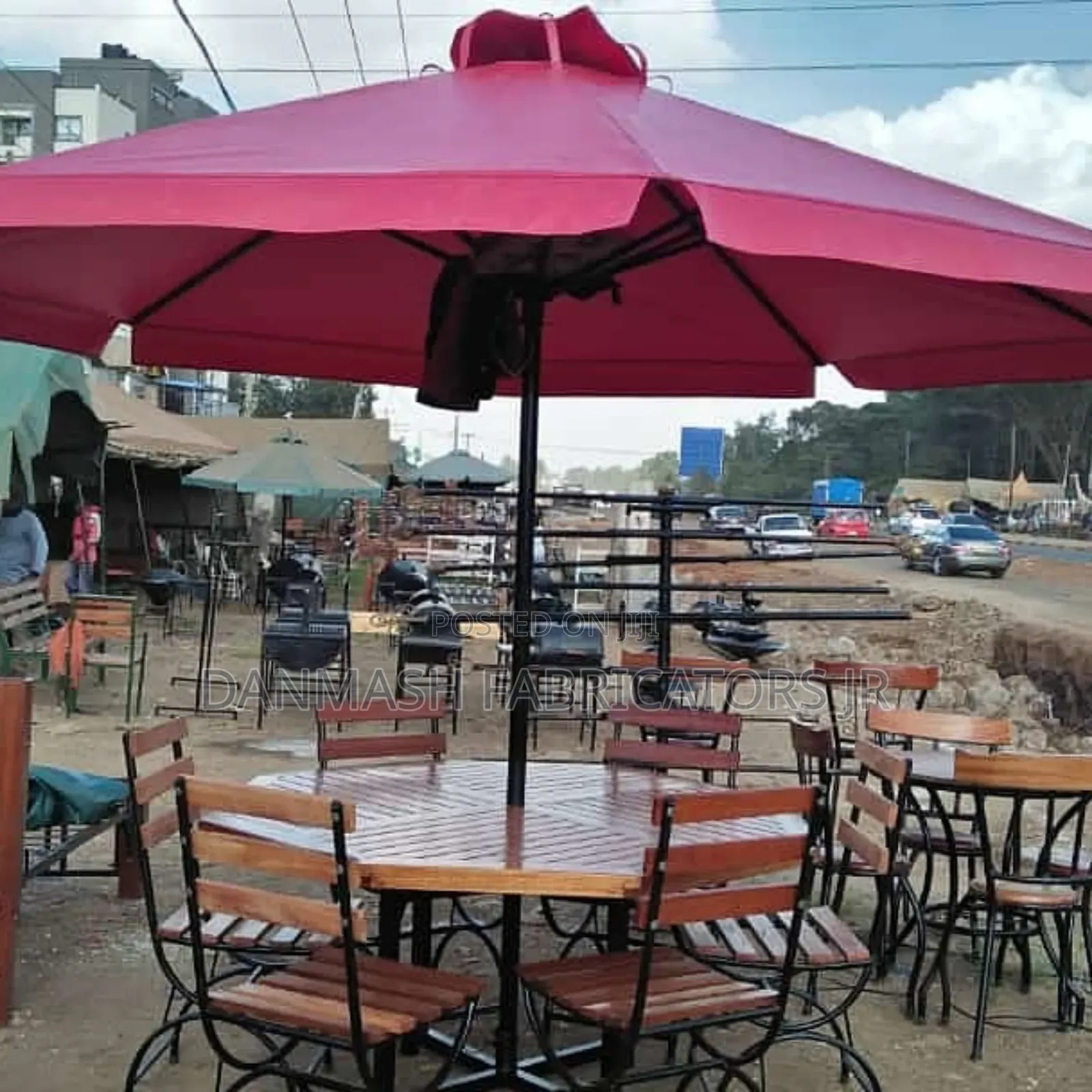Outdoor Wooden Table Set With Umbrella