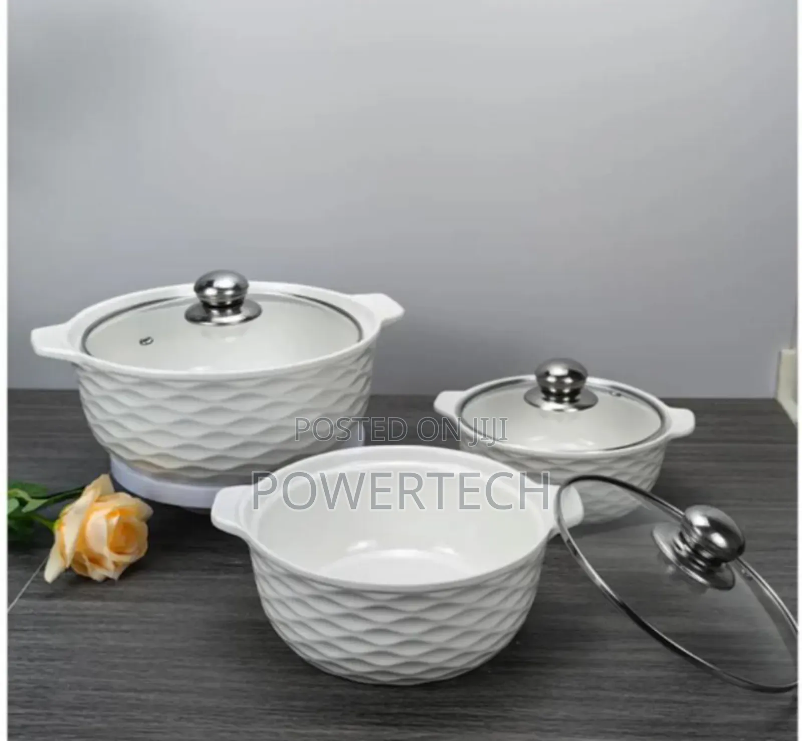 *Set of 3 White Soup Potts