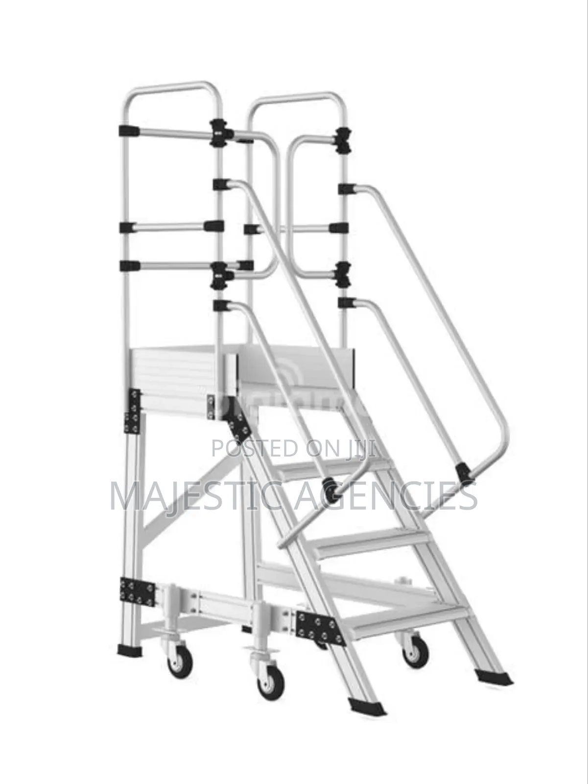Aluminum One Sided Wheeled Platform Ladder 4 Step.