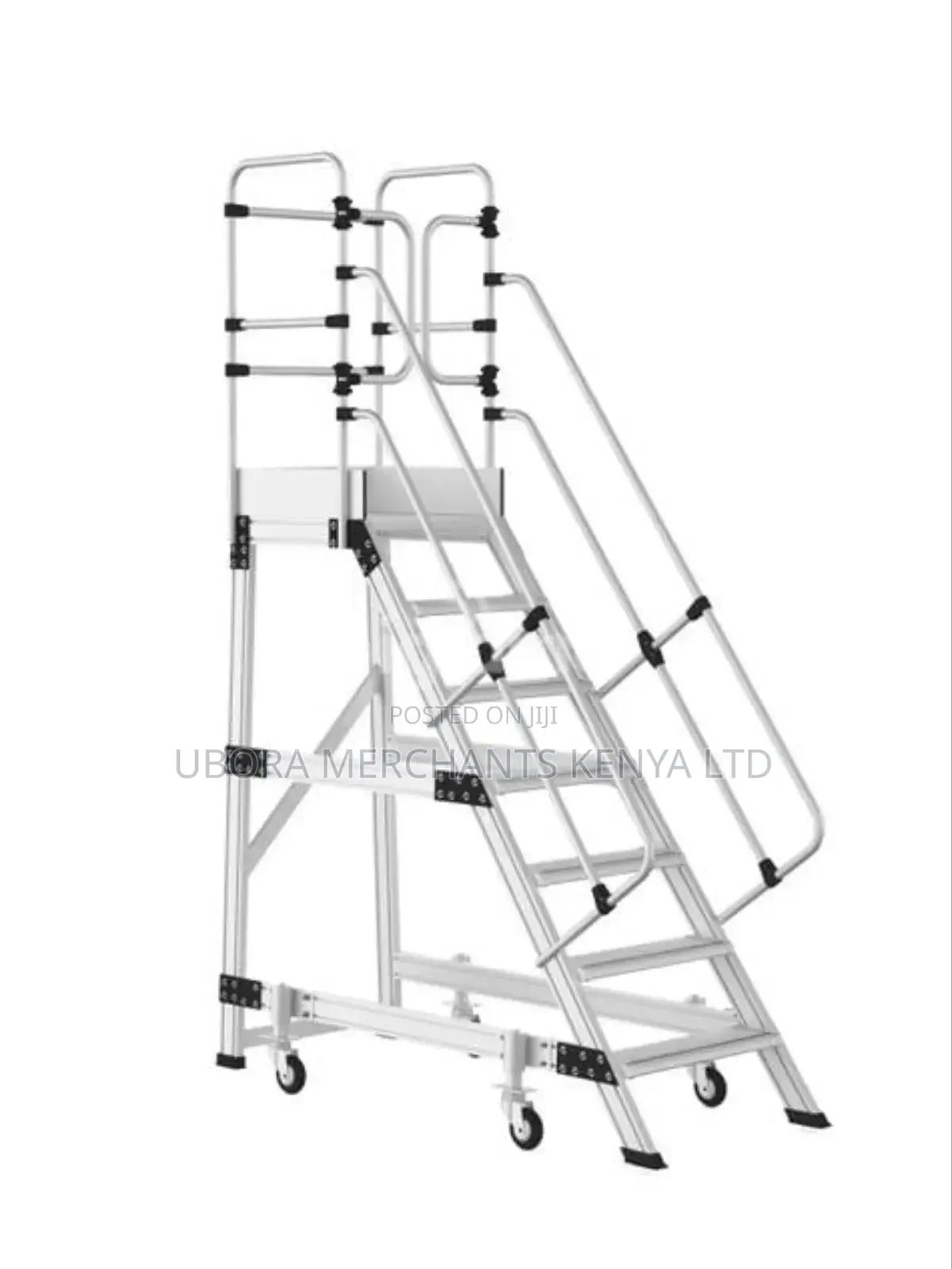 Aluminum One Sided Wheeled Platform Ladder 7 Step