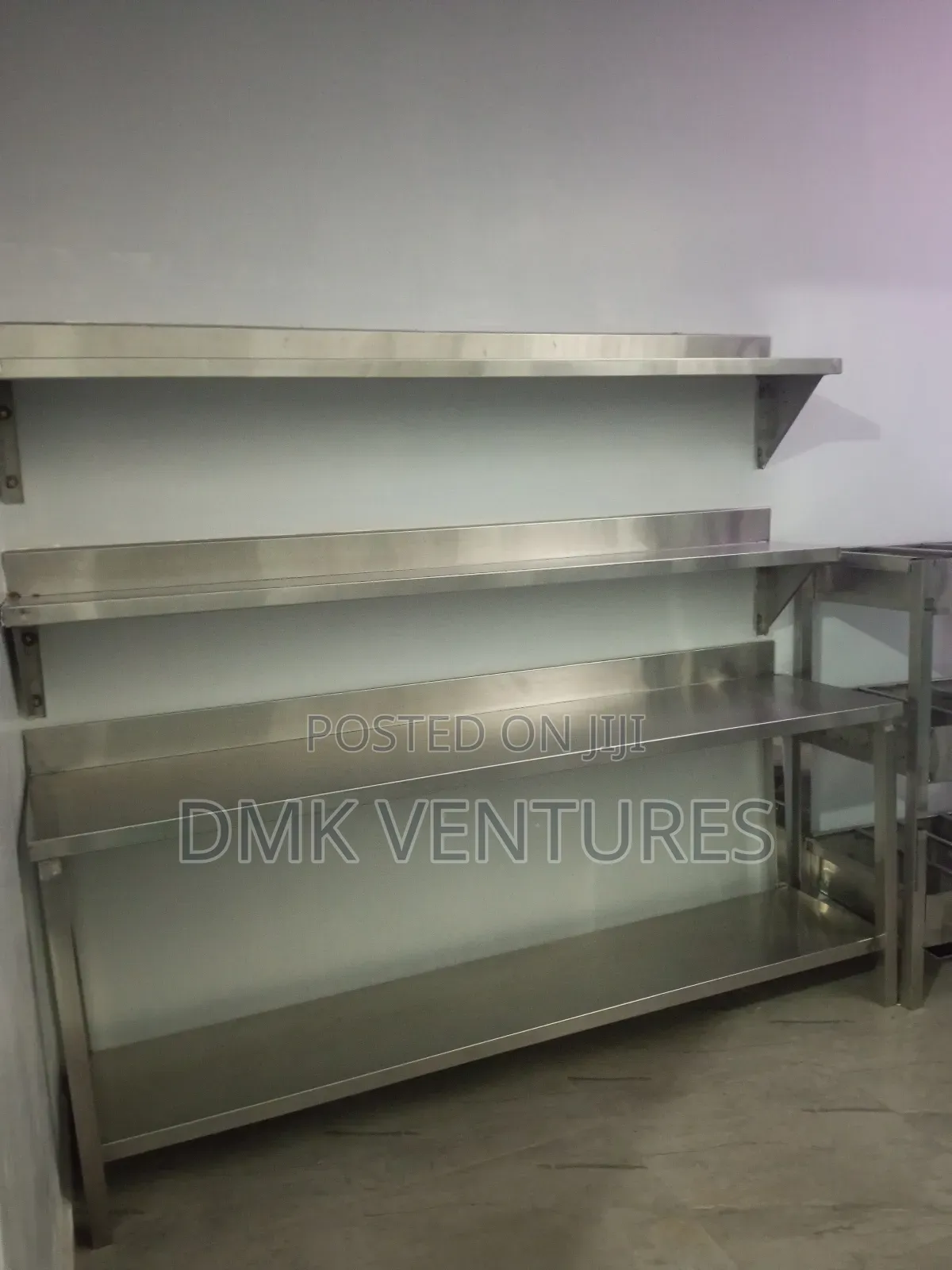 Classic Modern Working Area With Table Top Stainless Shelves