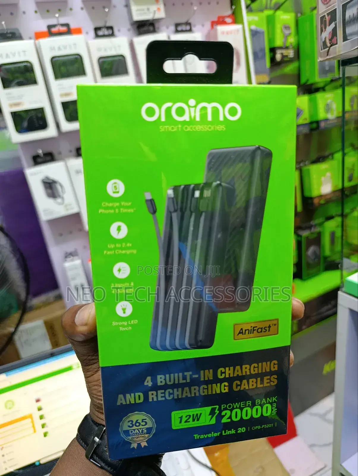 Oraimo Traveler Link 20 Powerbank. 20000 Mah, 12w With Cables