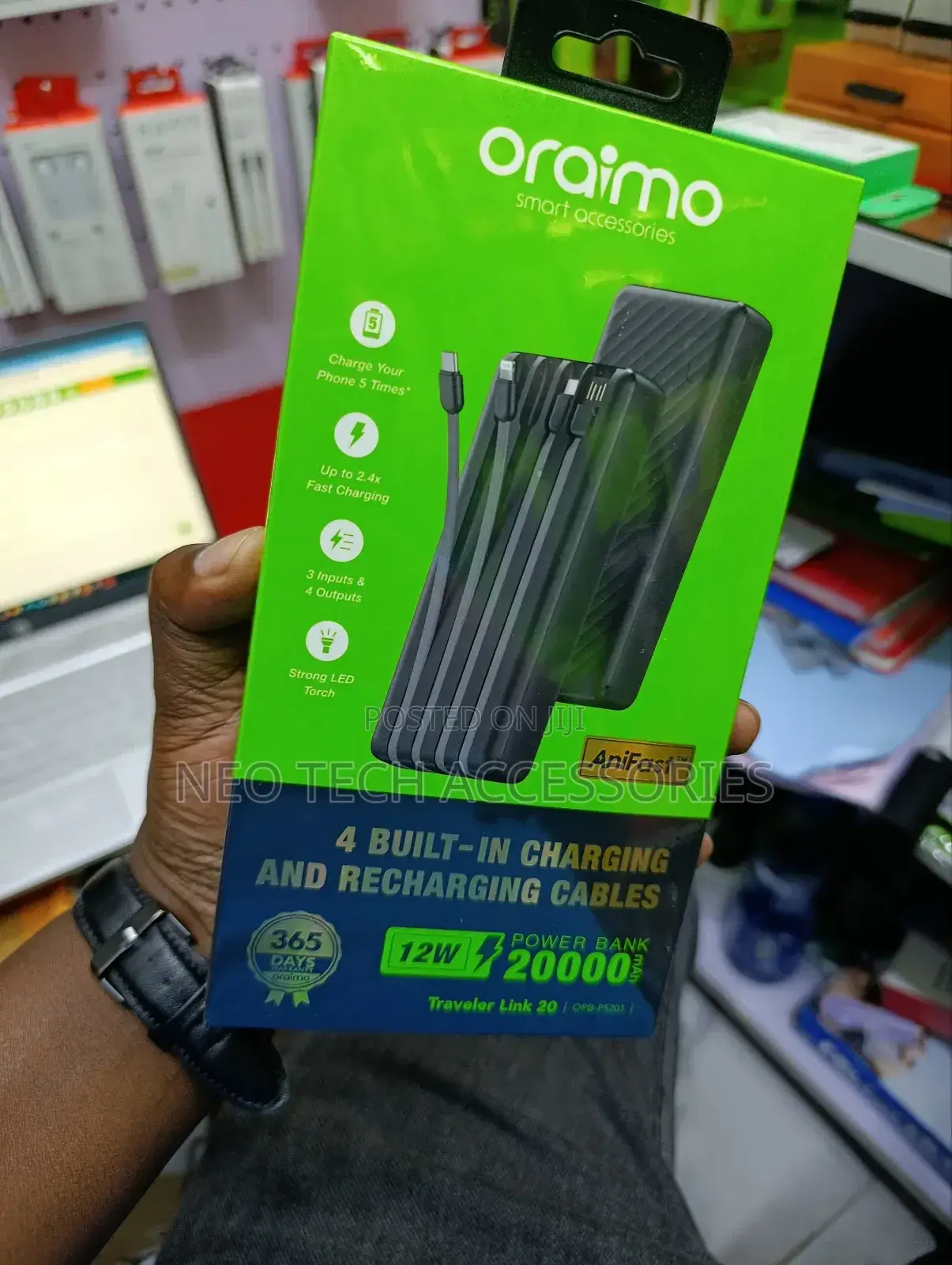 Oraimo Traveler Link 20 Powerbank. 20000 Mah, 12w With Cables