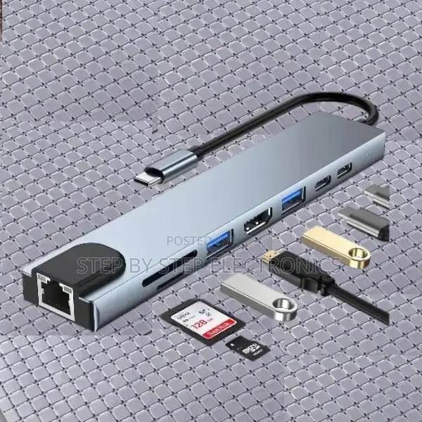 Advanced 8-in-1 Usb Type-C Hub Adapter With Hdmi and Sd Card Slots