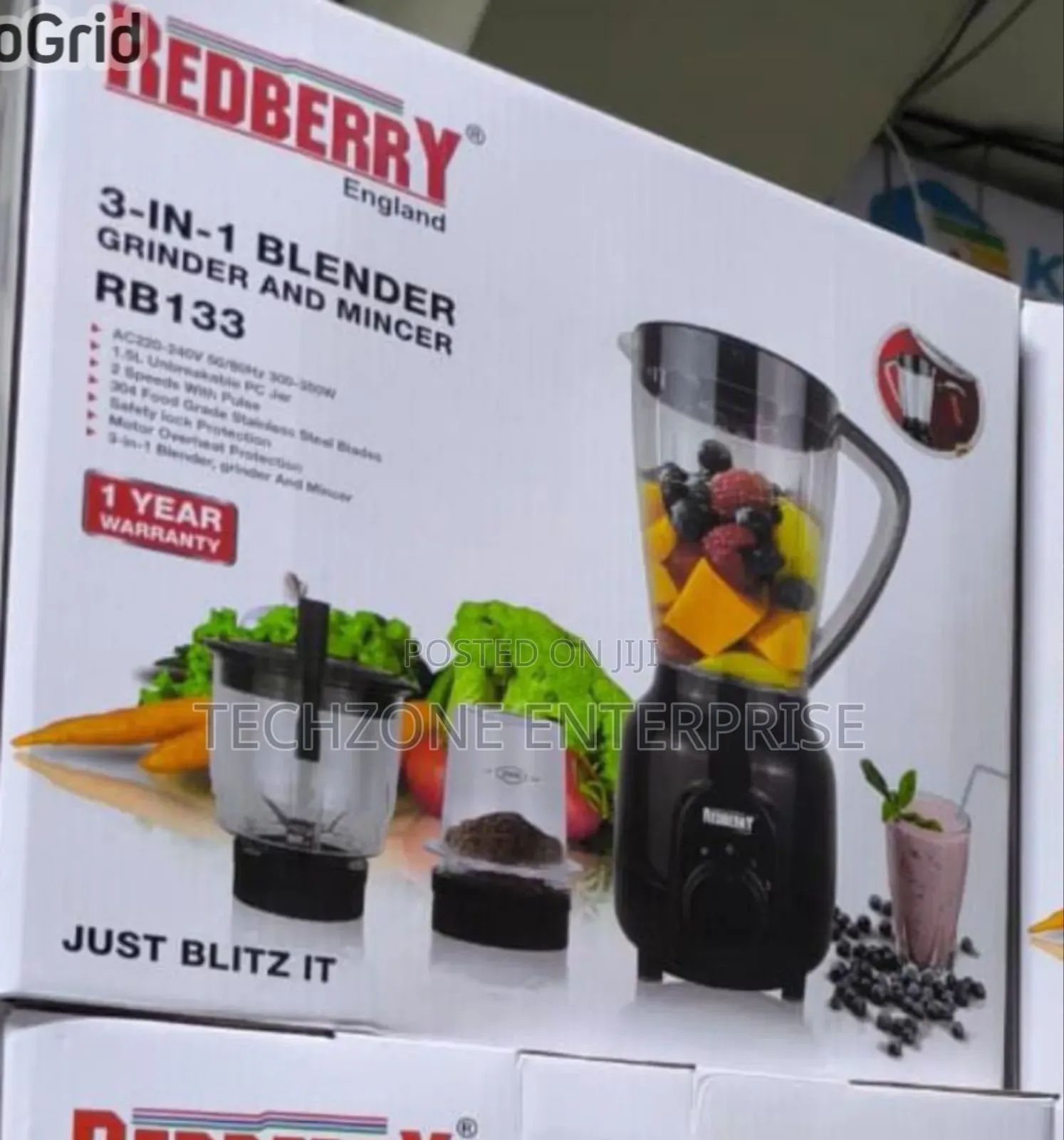 3 in 1 Redberry Blender;Blender,Chopper and Grinder With 300 Watts 