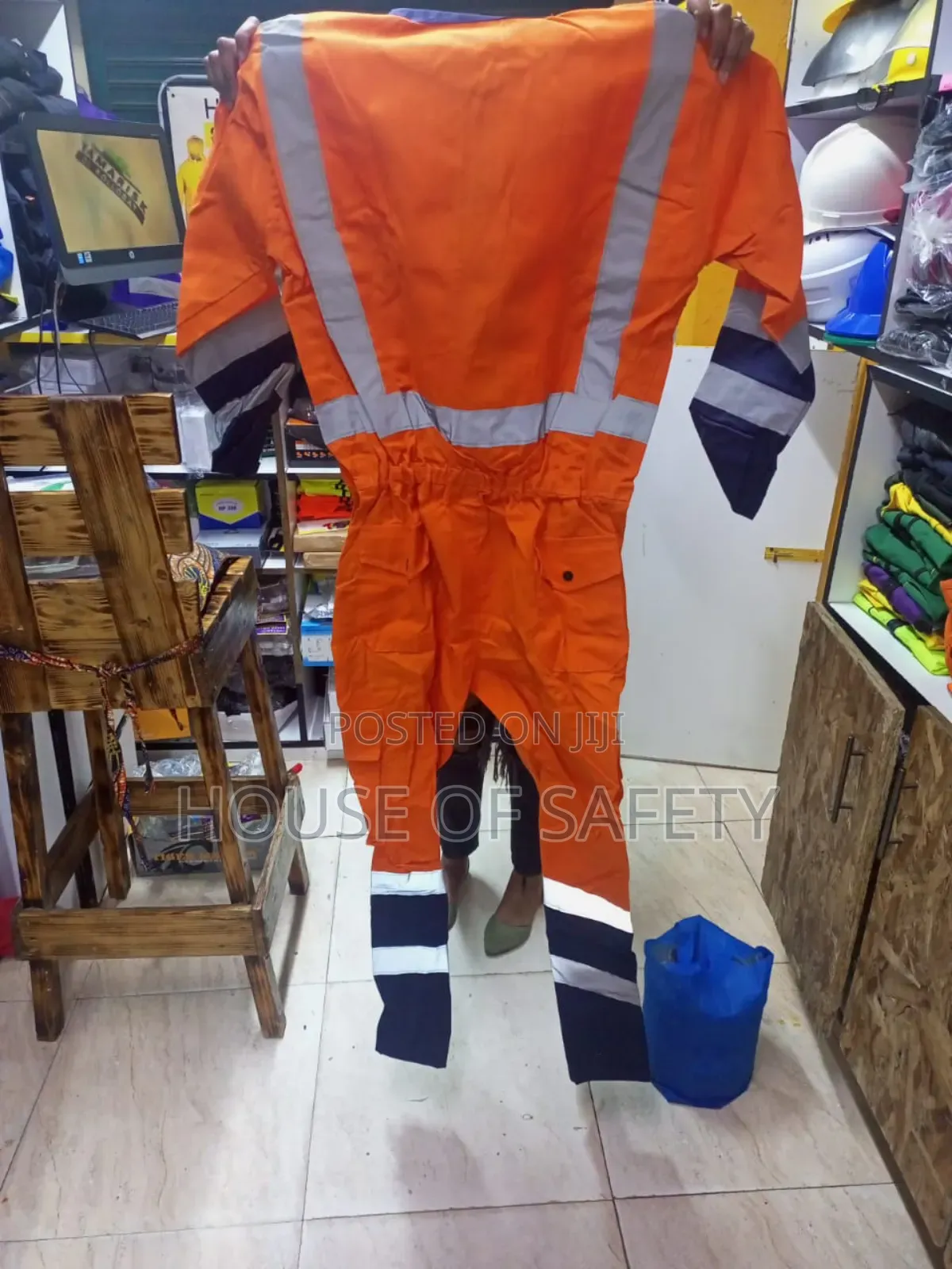 Navy Blue and Orange Side Pockets Overall