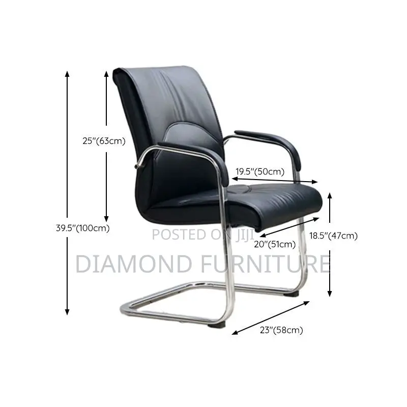 Office Chair; Black Leather Office Chair With Stitch Detailing
