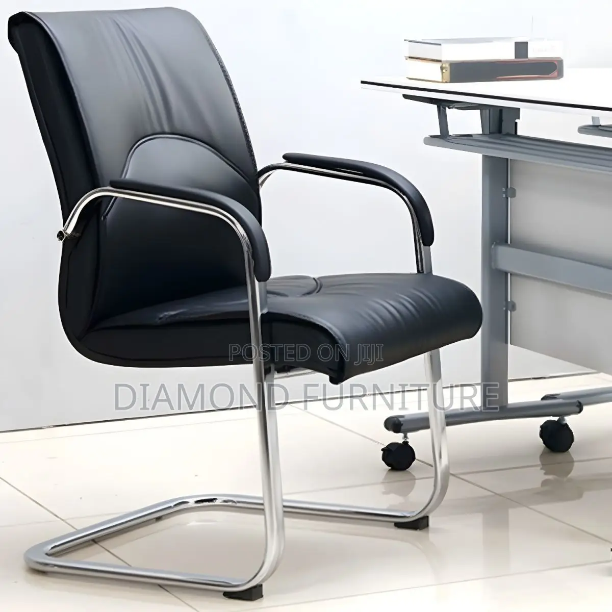 Office Chair; Black Leather Office Chair With Stitch Detailing