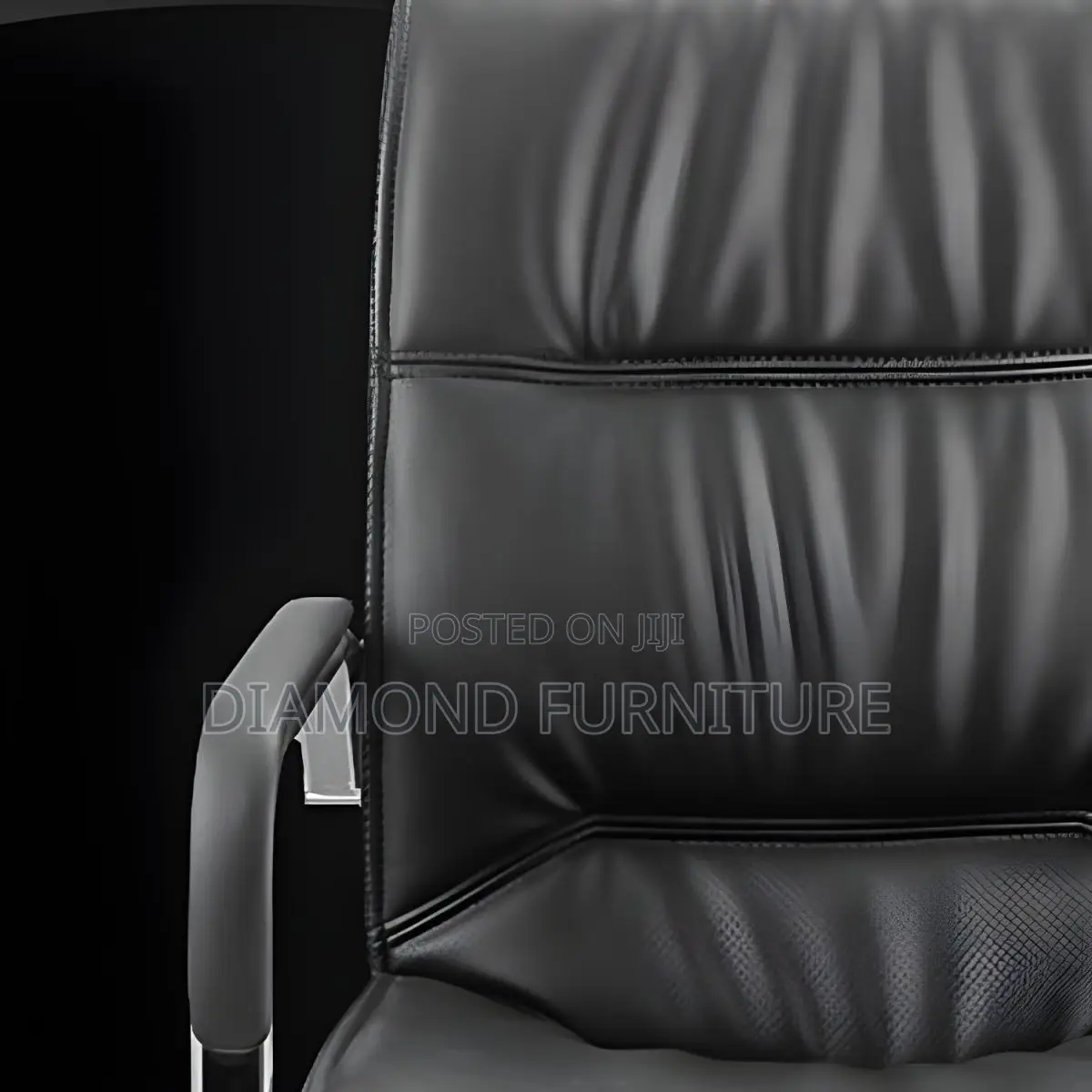 Office Chair; Black Leather Office Chair With Stitch Detailing