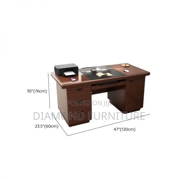 Office Desk; Rustic Oak 120cm Desk With Storage Cabinet Side