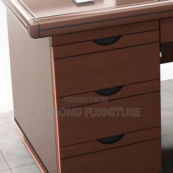 Office Desk; Rustic Oak 120cm Desk With Storage Cabinet Side