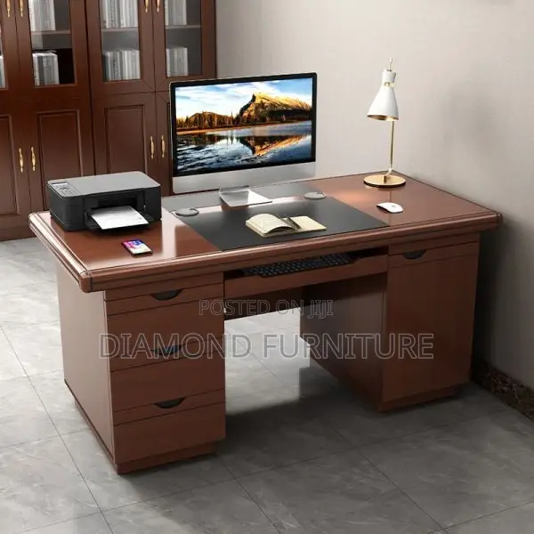 Office Desk; Rustic Oak 120cm Desk With Storage Cabinet Side