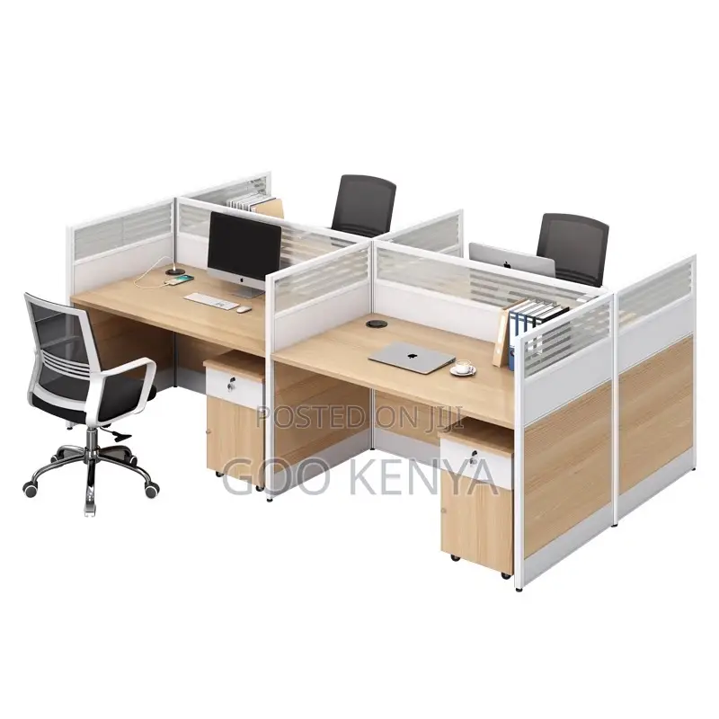 Office Work Station; Collaborative 4-Seat Wooden Office Cubicle Desk