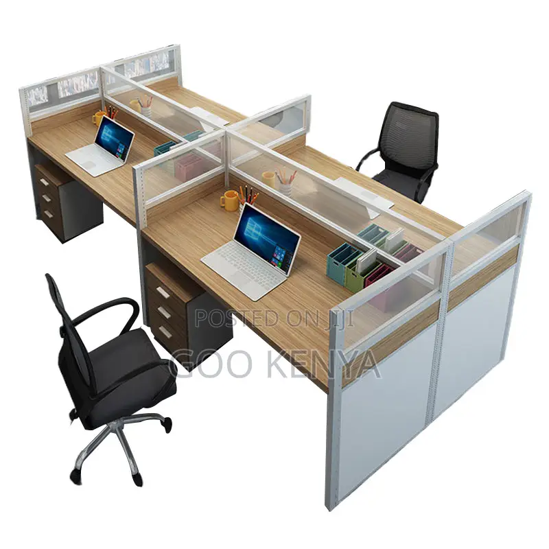 Office Work Station; Collaborative 4-Seat Wooden Office Cubicle Desk