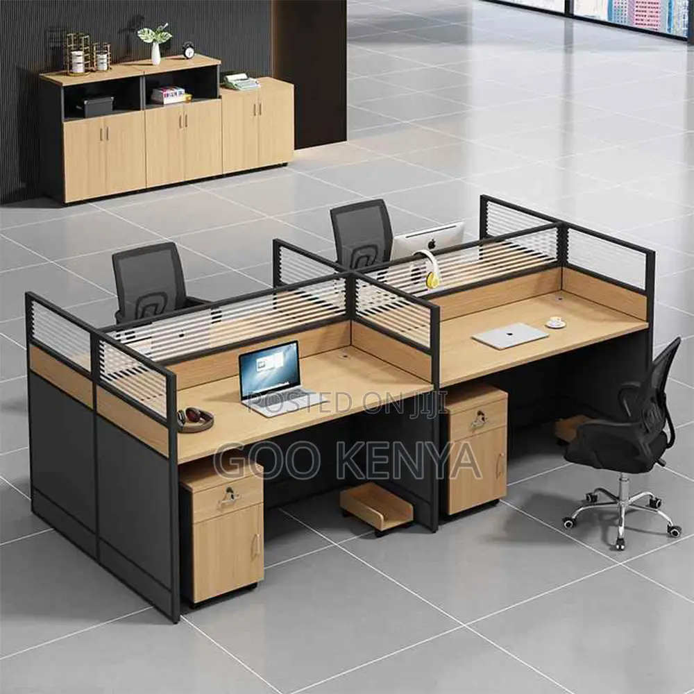 Office Work Station; Collaborative 4-Seat Wooden Office Cubicle Desk