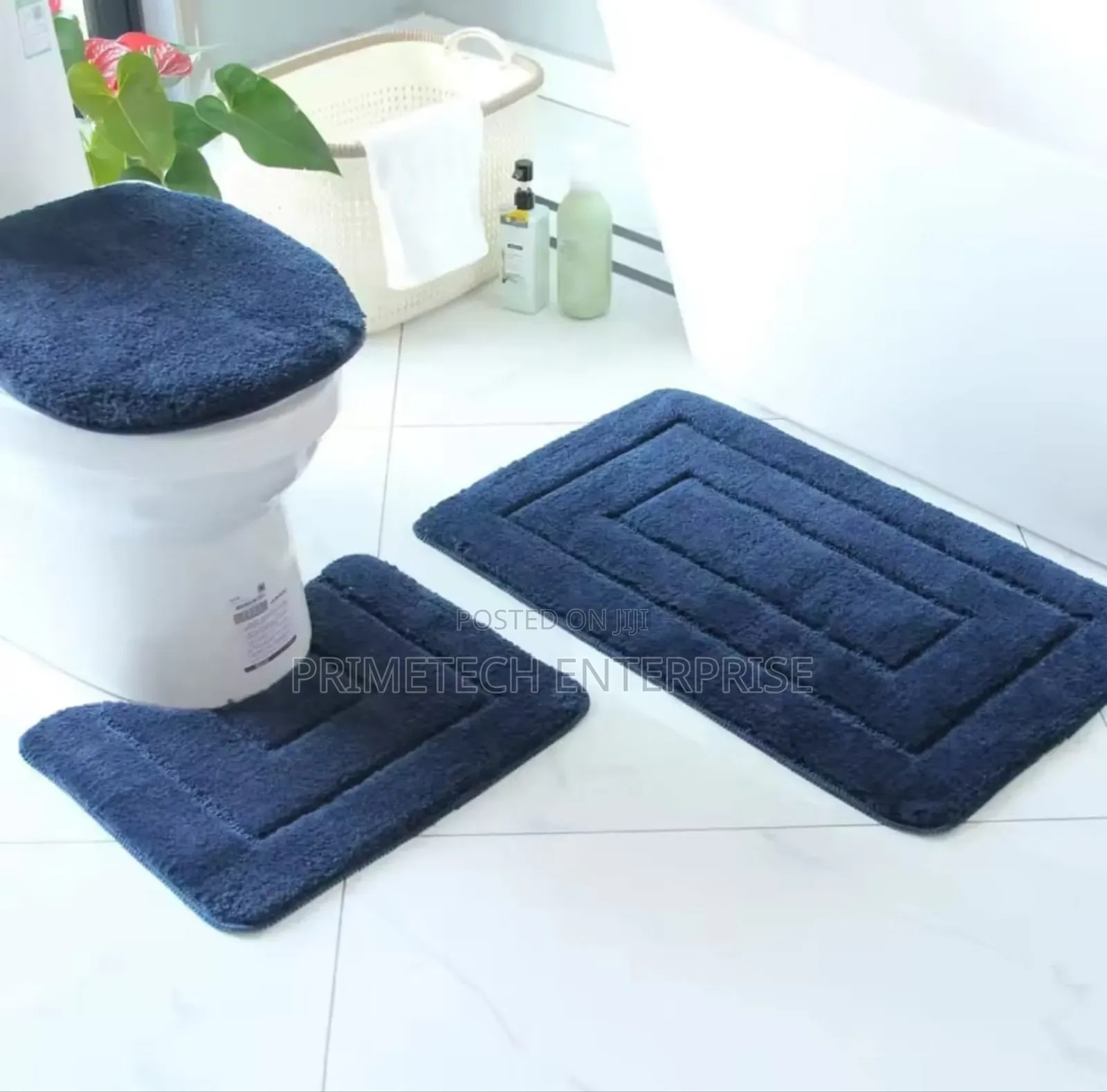 Blue Flocking Toilet Mats