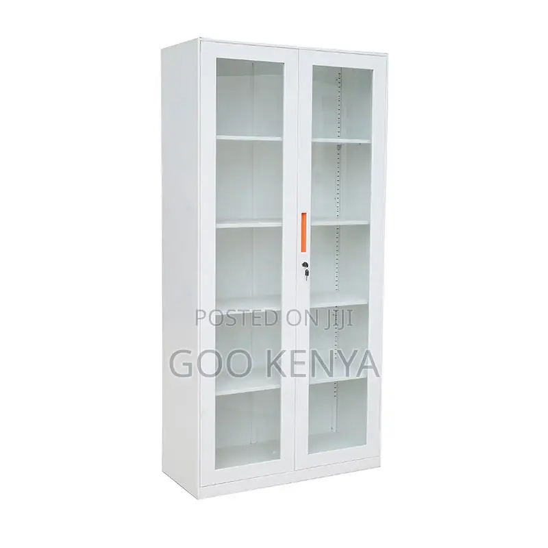 Office Cabinet; Glass-Front Office Storage Cabinet in Steel Frame