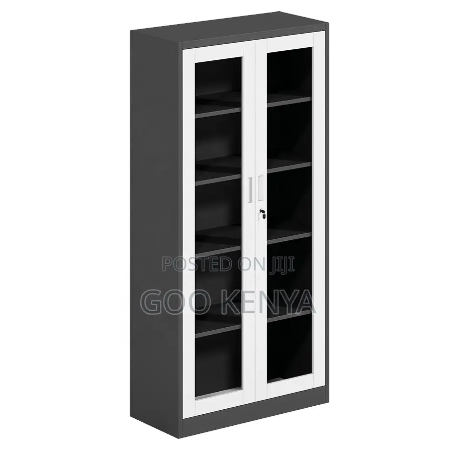Office Cabinet; Glass-Front Office Storage Cabinet in Steel Frame