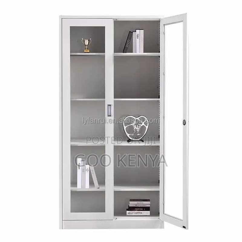 Office Cabinet; Glass-Front Office Storage Cabinet in Steel Frame