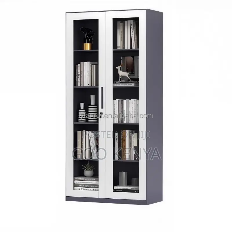 Office Cabinet; Glass-Front Office Storage Cabinet in Steel Frame