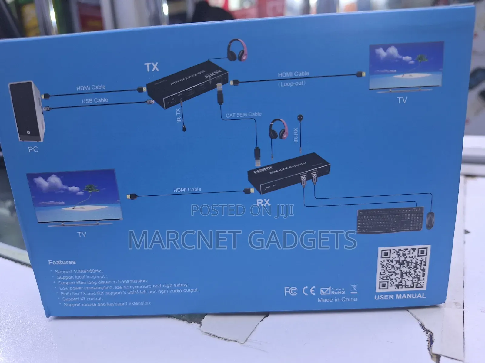 60m Hdmi, Usb, Audio and Ir Extender Over Cat 6 Rj45