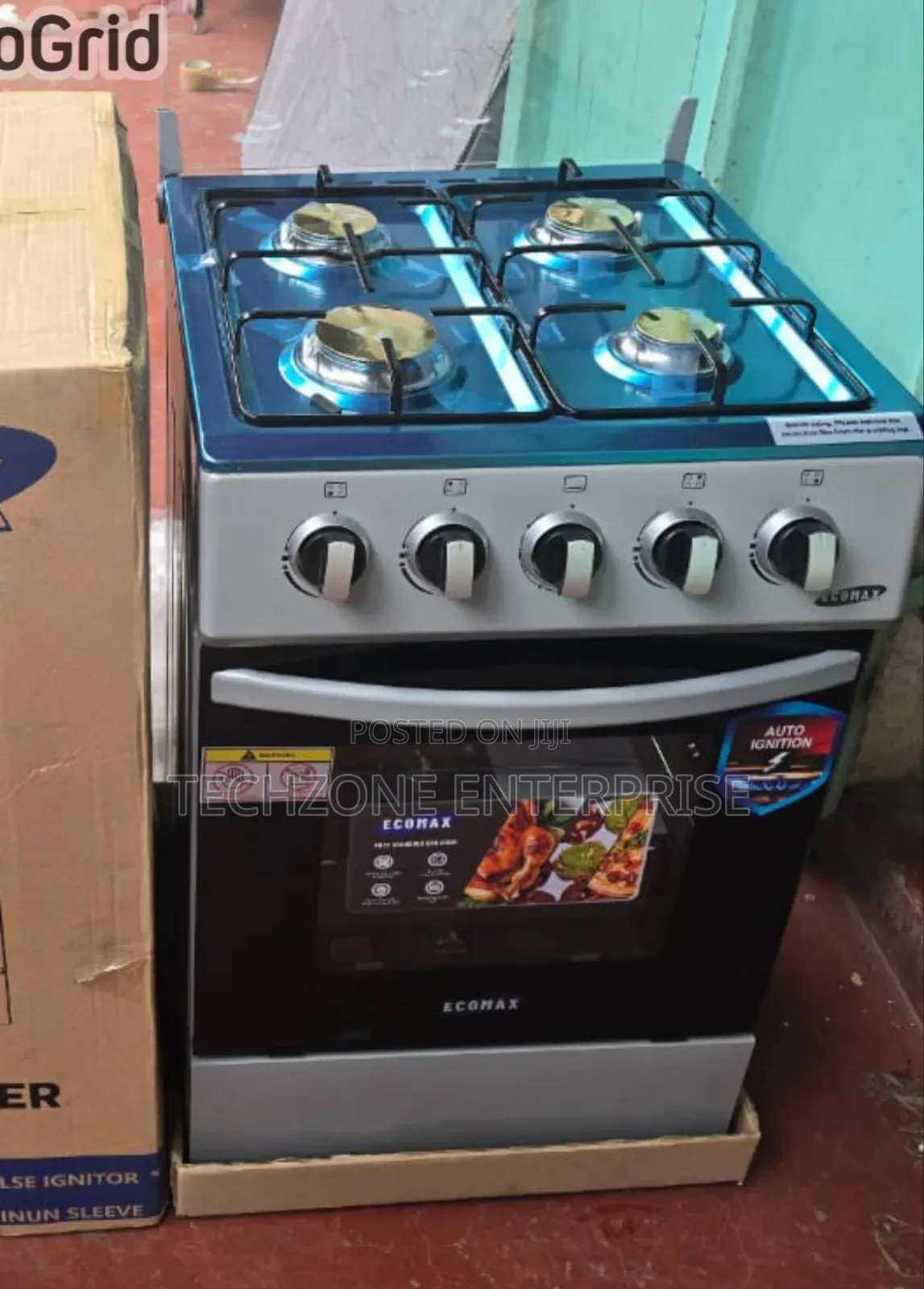 Ecomax Full Gas Standing Cooker 50*55cm in Black and Silver