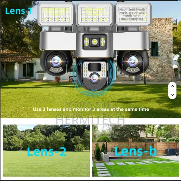 6mp Outdoor CCTV Camera Wireless 4g Network PTZ Triple-Lens 3 Screens