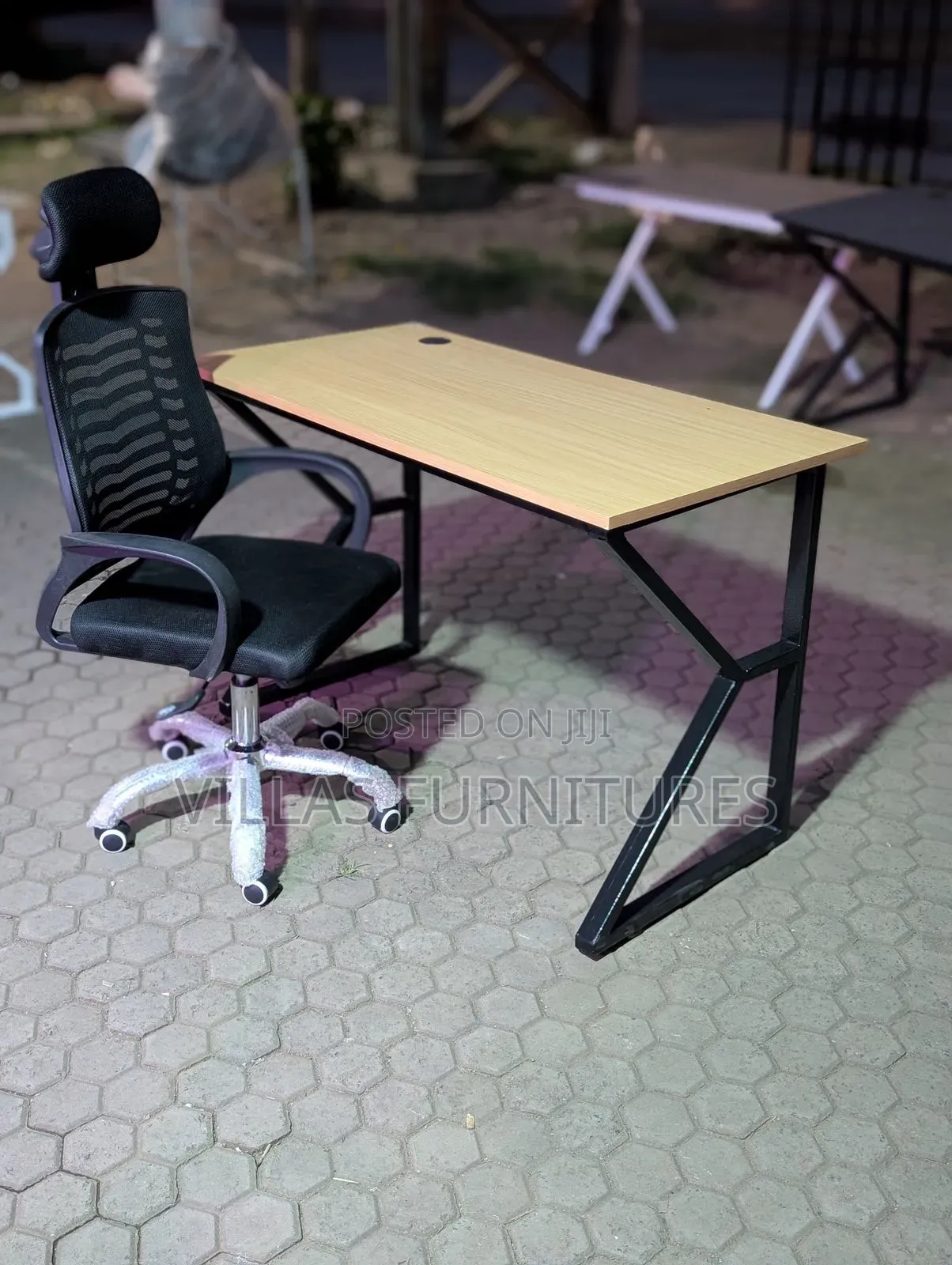 Metallic Study Table and Revolving Headrest Chair