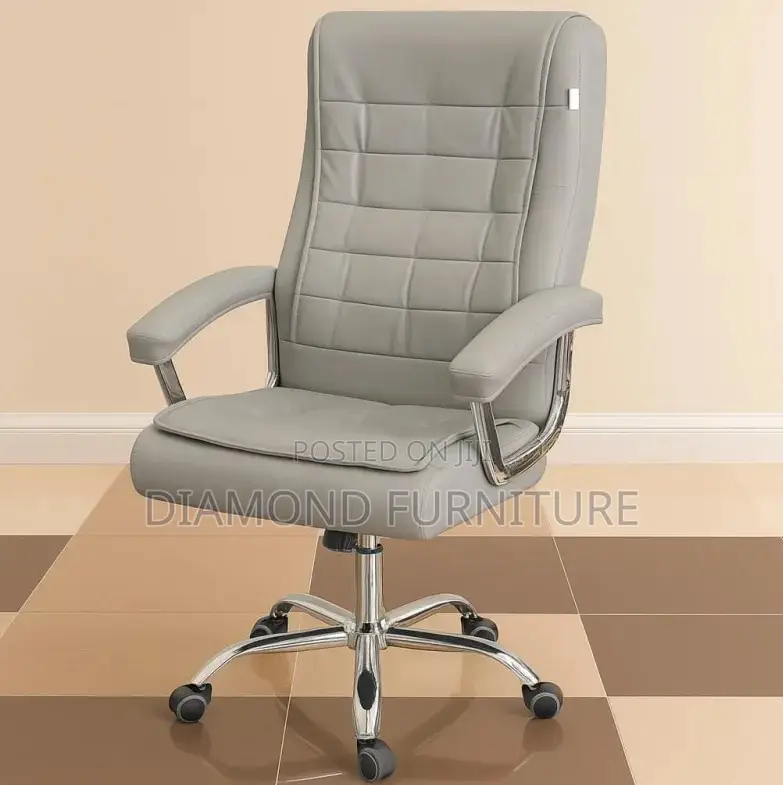 Office Chair; Premium Upholstery Gray High Back Leather Office Chair