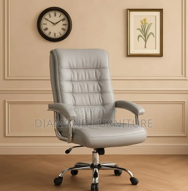 Office Chair; Premium Upholstery Gray High Back Leather Office Chair