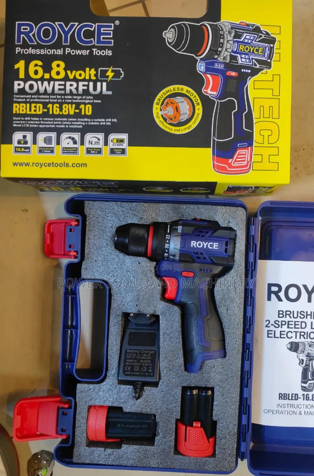 Royce Brushless Cordless Drill 
16.8 Volts 
10mm Metal Chuck