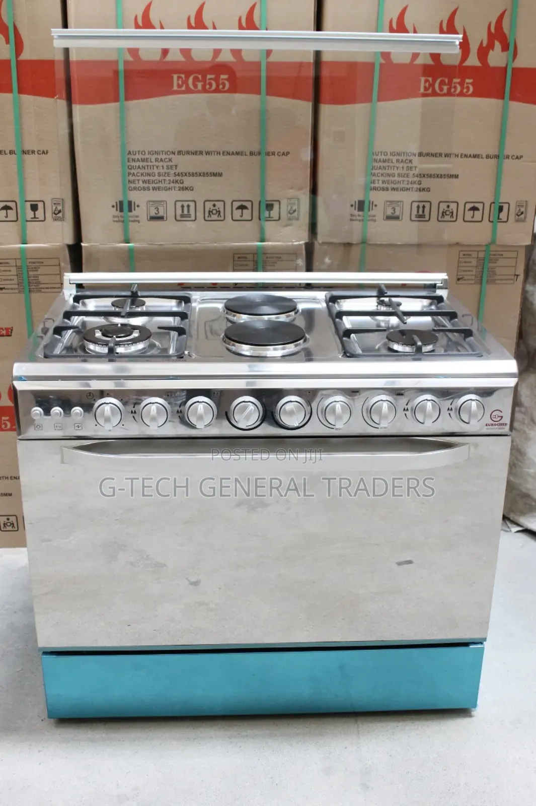 Eurochef 60*90 4gas+2hotplate Silver Standing Cooker