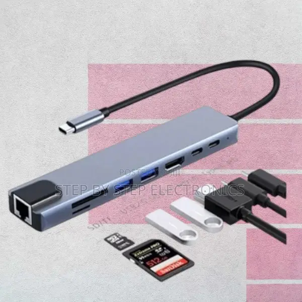 8-in-1 Usb Type-C Hub – Hdmi , Rj45 Ethernet, Pd, Usb 3.0 Sd/Tf