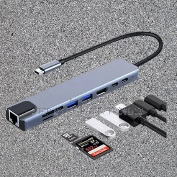 Portable Usb-C Hub 8-in-1 – Hdmi, Ethernet, Pd, Usb, Sd/Tf for Laptops