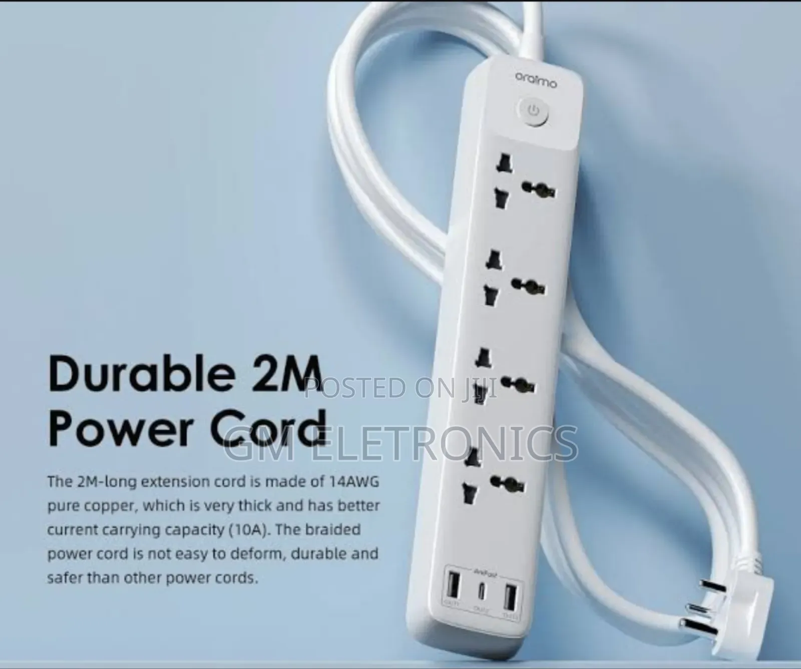 Oraimo 7 in 1 2 Meter Power Cord With Usb Type-C Charging Port.