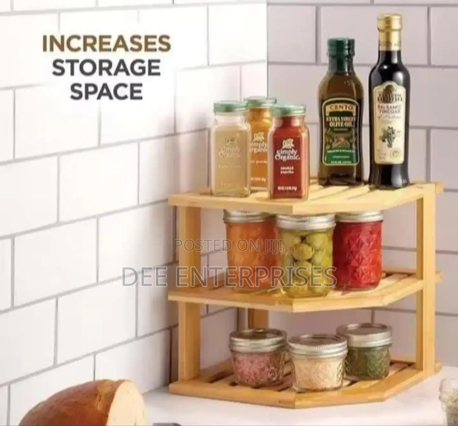3 Tier Corner Bamboo Kitchen Storage Spice Rack