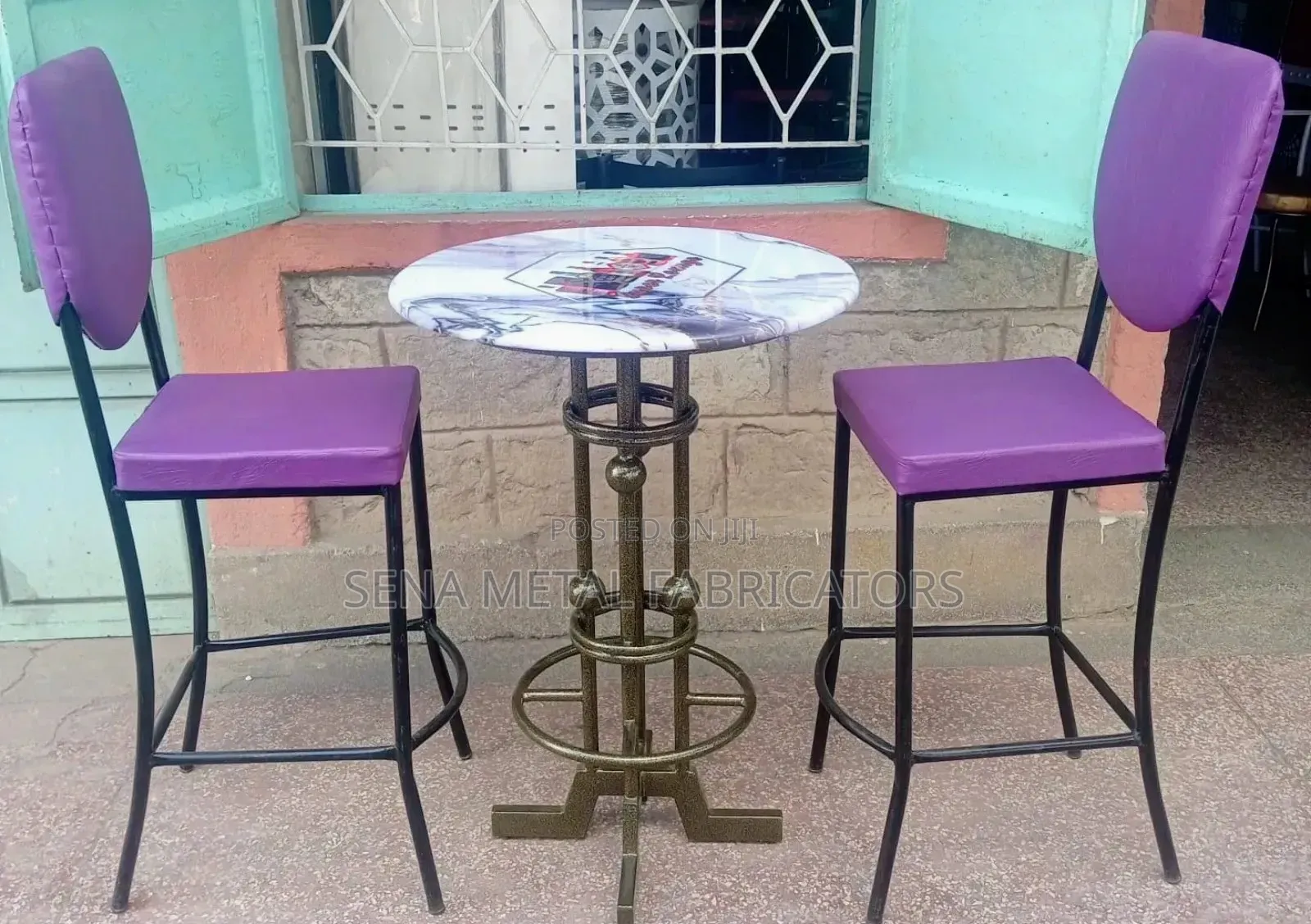 Bar High Stools, Purple Chairs With a Table