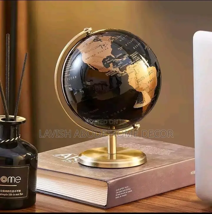 Rotating Globe World Map Office Decor Piece Gold and Black