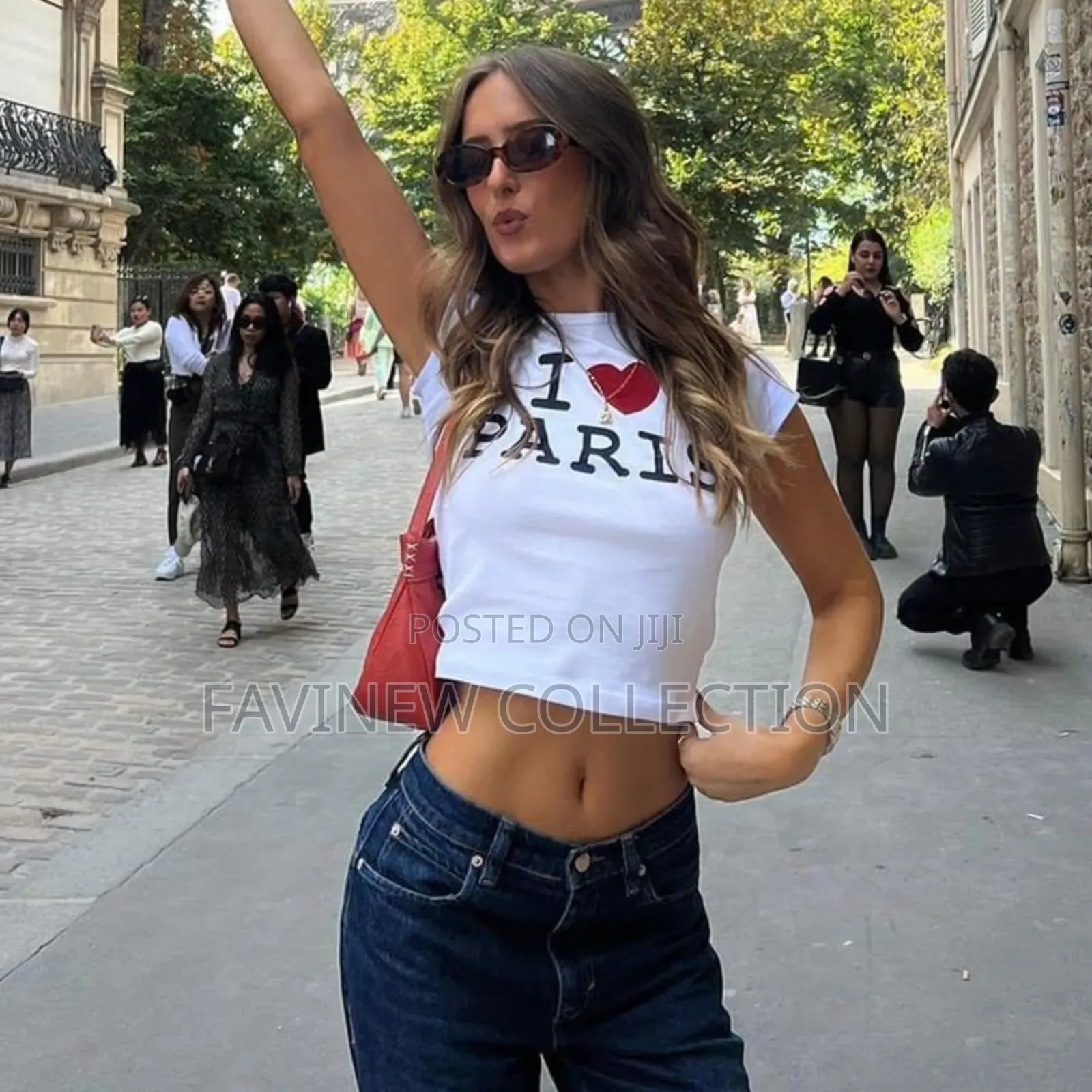 I Love Paris" Women Y2k Crop T-Shirt
