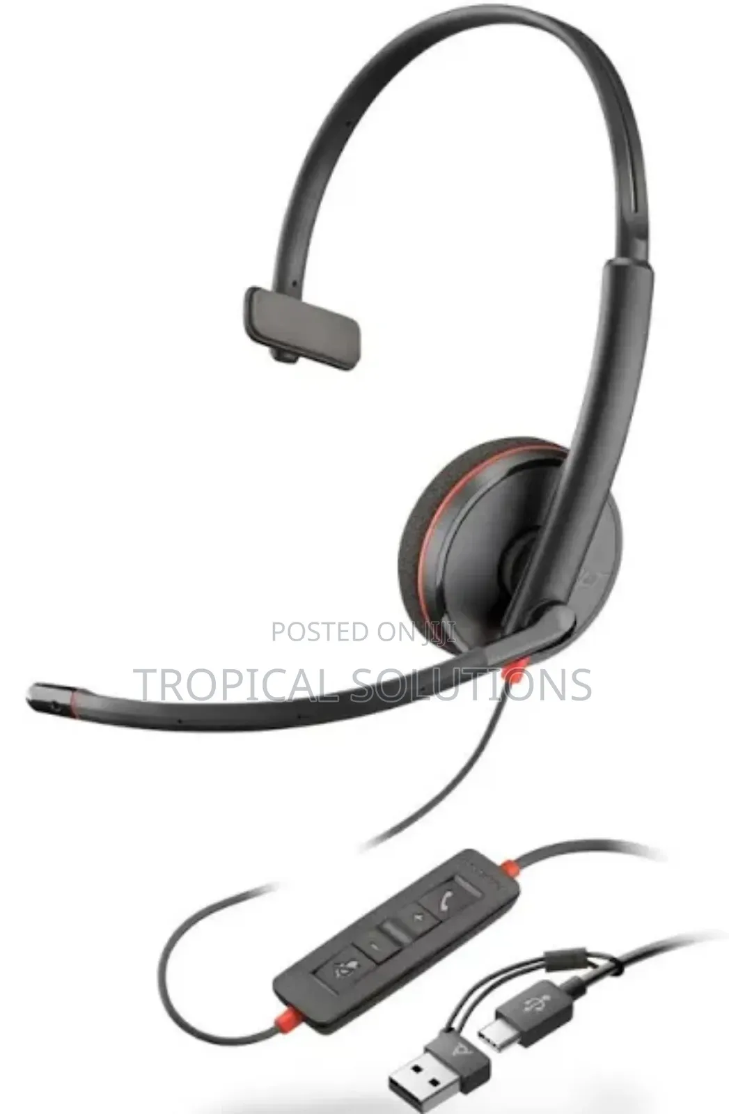 Poly Black Wire 3220 Stereo USB -C Headset + USB -C