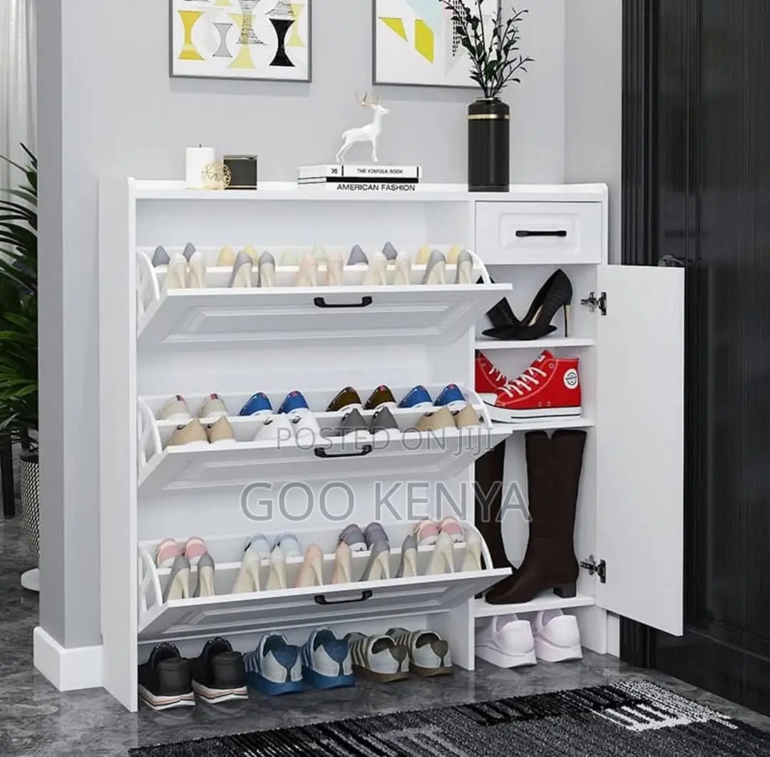 Shoe Rack; Compact Flip-Off Shoe Organizer Cabinet