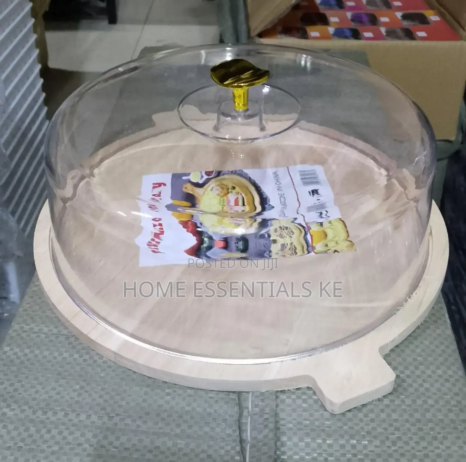 30cm Bamboo Tray With Handle + Acrylic Dome Cover-Cake Fruits Storage