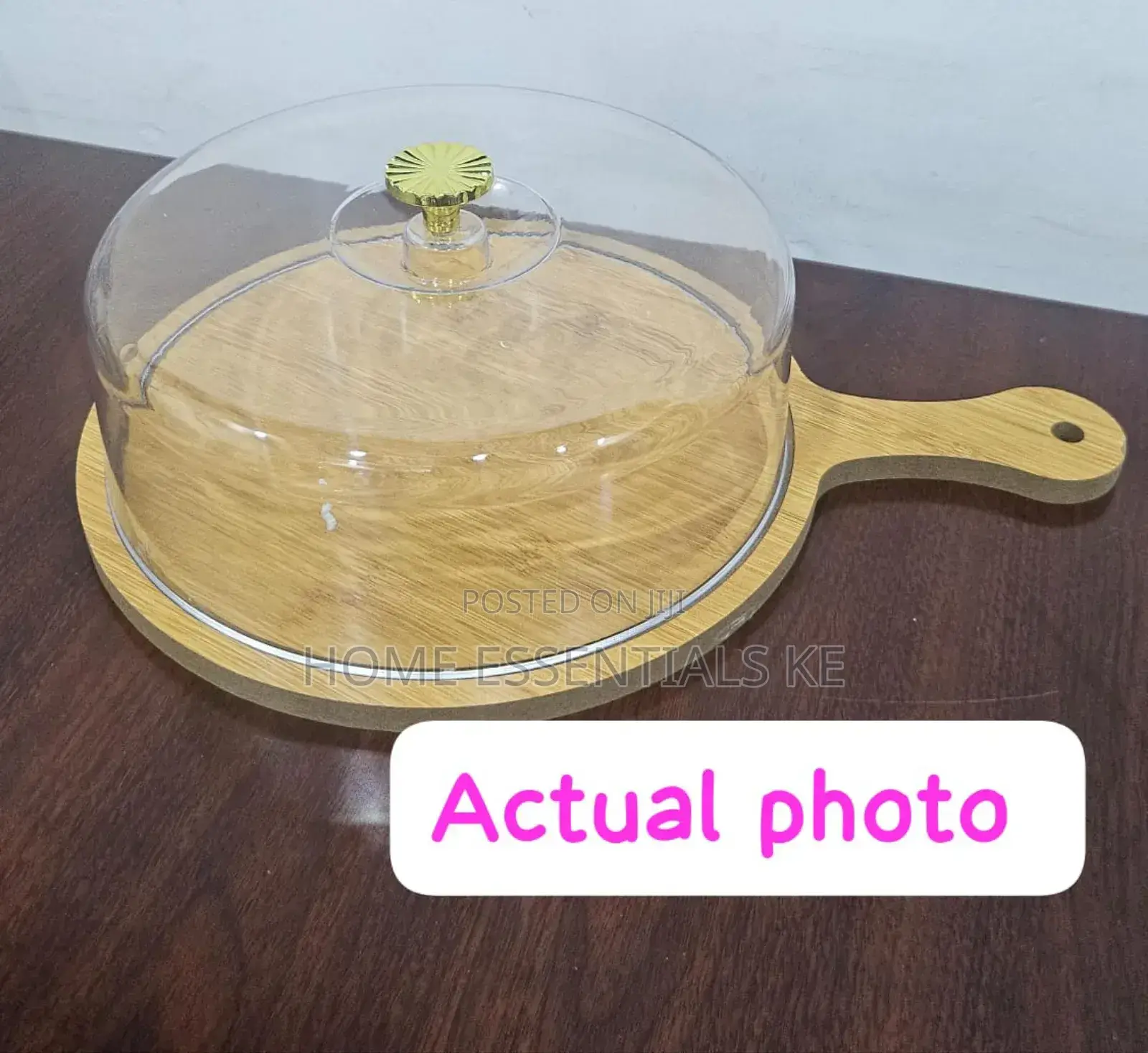 30cm Bamboo Tray With Handle + Acrylic Dome Cover-Cake Fruits Storage