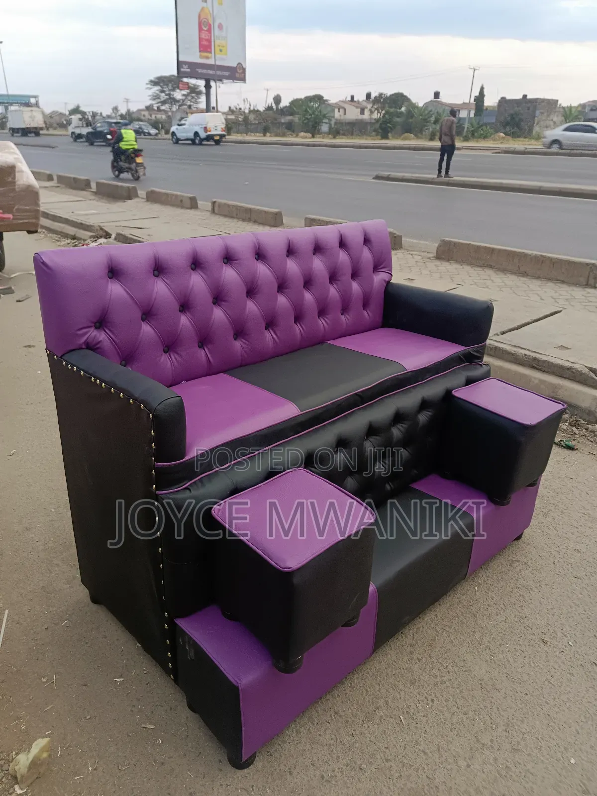 Black/ Purple Pedicure Seat, 3 Seater 